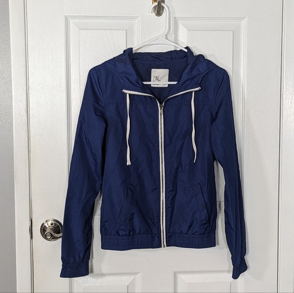 Like-New Zine Blue Full Zip Hooded Windbreaker‎ Jacket Size Small - Picture 1 of 6